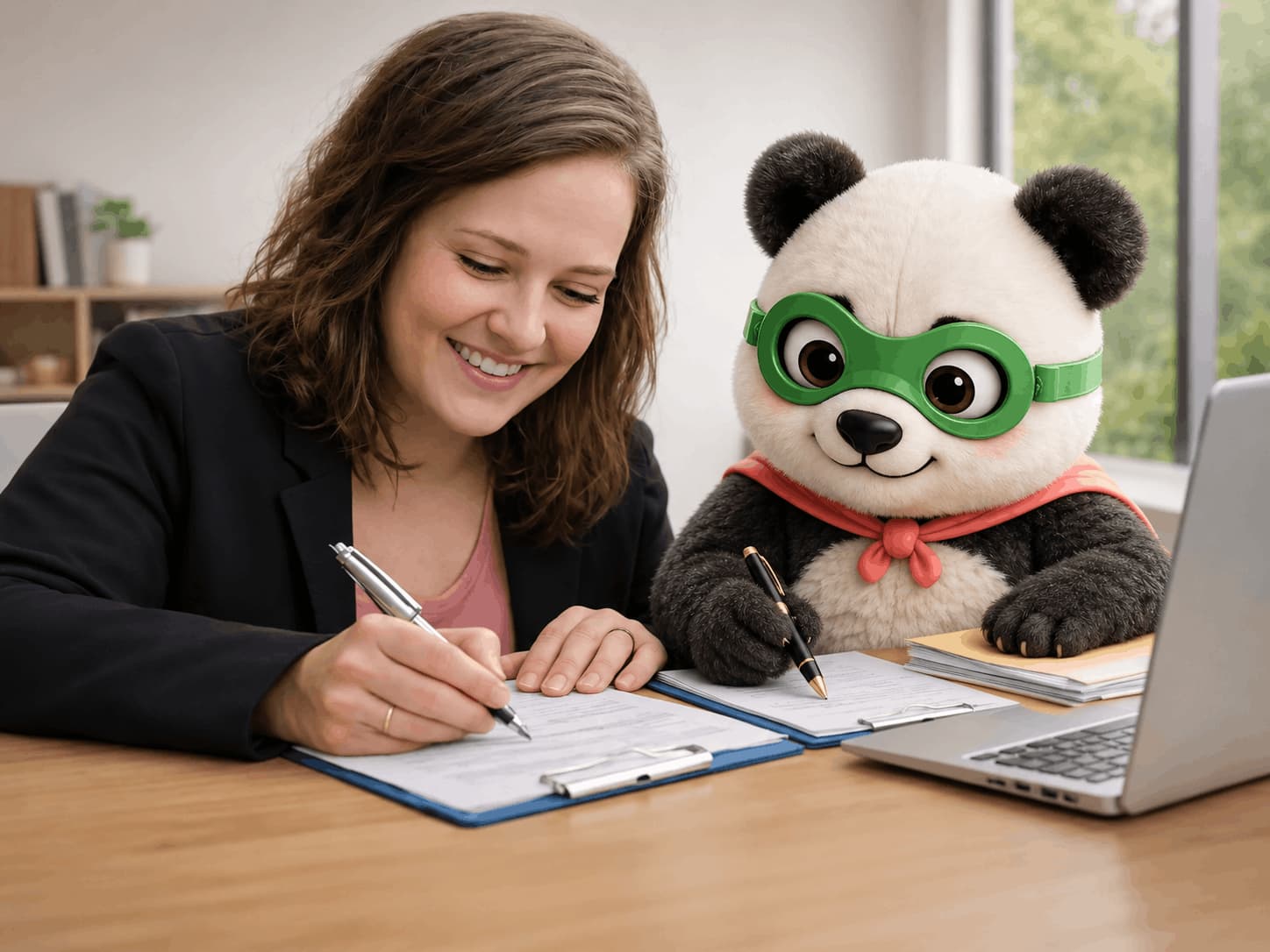 Une assistante maternelle consulte Pandi-Panda sur son téléphone.